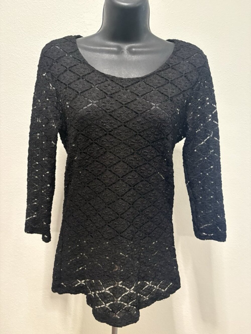 Forever 21 Blouse Crocheted Pull Over Jr  Women L Large Sheer Long Sleeve